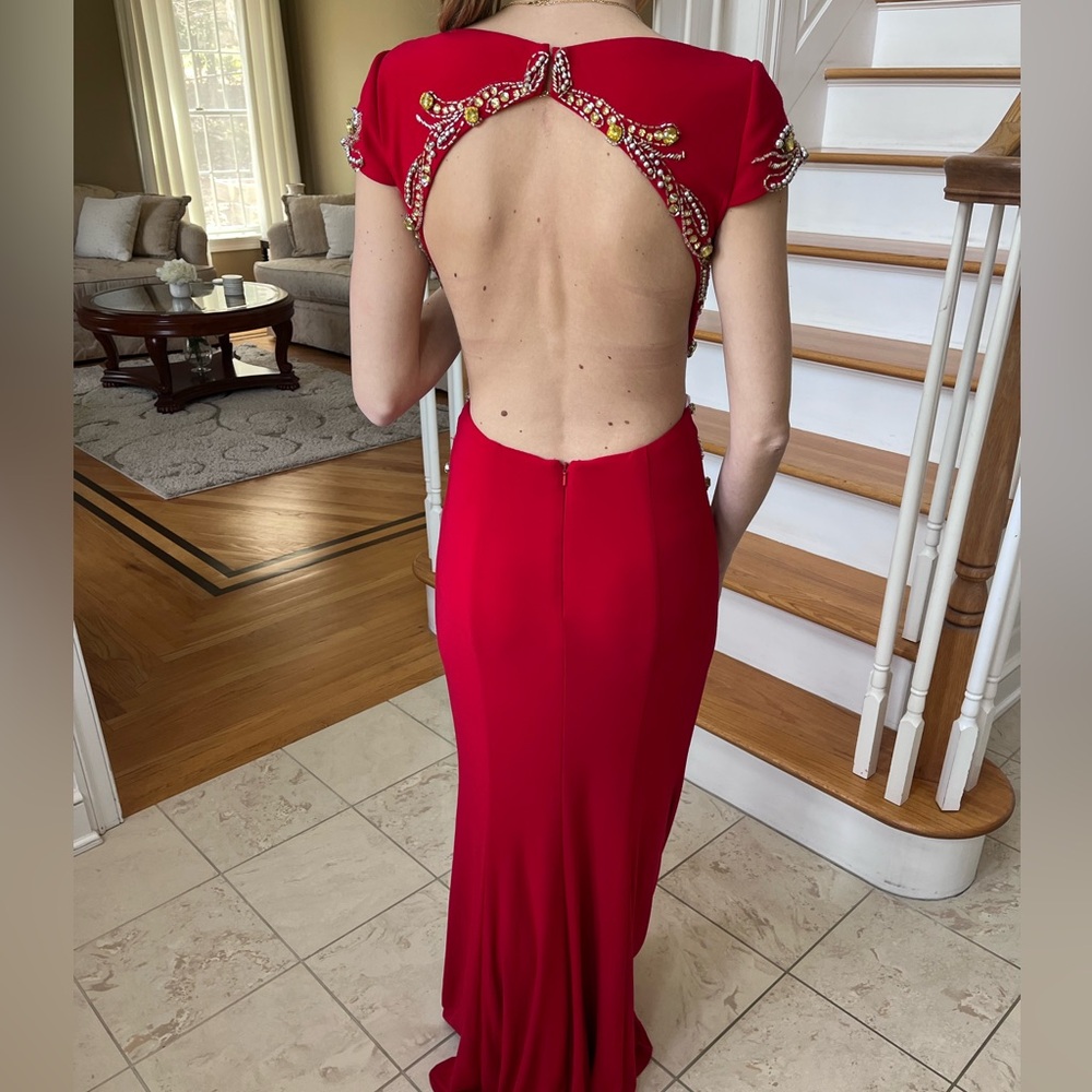 Mac Duggal Elegant Red Embellished Dress - Picture 6 of 6